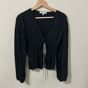 Nordstrom Black Textured V-Neck Blouse
